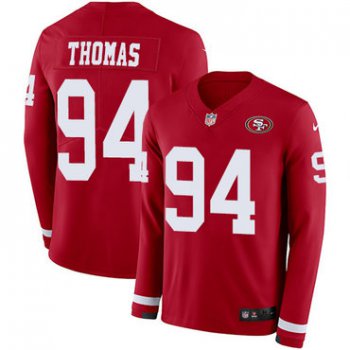 Nike 49ers #94 Solomon Thomas Red Team Color Men's Stitched NFL Limited Therma Long Sleeve Jersey