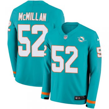 Nike Dolphins #52 Raekwon McMillan Aqua Green Team Color Men's Stitched NFL Limited Therma Long Sleeve Jersey