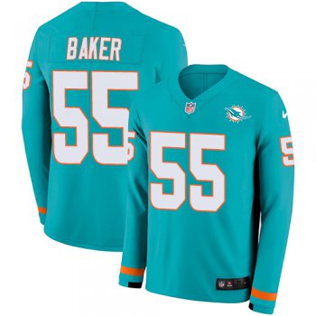 Nike Dolphins #55 Jerome Baker Aqua Green Team Color Men's Stitched NFL Limited Therma Long Sleeve Jersey