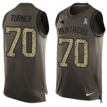 Men's Carolina Panthers #70 Trai Turner Green Salute to Service Hot Pressing Player Name & Number Nike NFL Tank Top Jersey