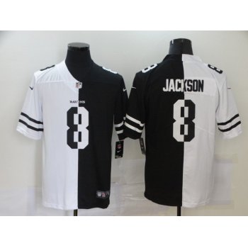 Men's Baltimore Ravens #8 Lamar Jackson White Black Peaceful Coexisting 2020 Vapor Untouchable Stitched NFL Nike Limited Jersey