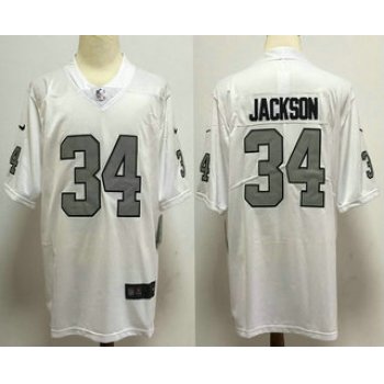 Men's Las Vegas Raiders #34 Bo Jackson White With Silver Vapor Untouchable Stitched NFL Nike Limited Jersey