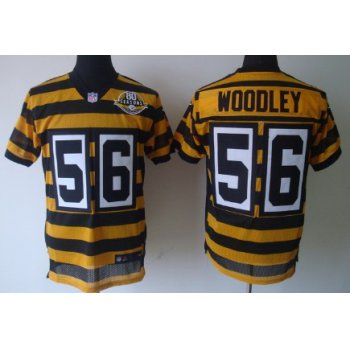 Nike Pittsburgh Steelers #56 LaMarr Woodley Yellow With Black Throwback 80TH Jersey