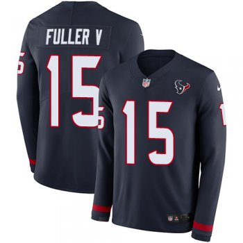 Nike Texans #15 Will Fuller V Navy Blue Team Color Men's Stitched NFL Limited Therma Long Sleeve Jersey