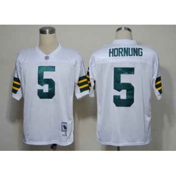 Green Bay Packers #5 Paul Hornung White Short-Sleeved Throwback Jersey