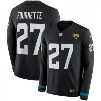 Men Jacksonville Jaguars 27 Leonard Fournette Black Nike Therma Long Sleeve Jersey