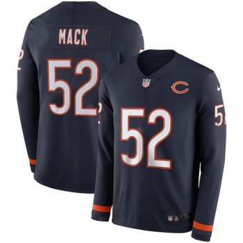 Men Nike chicago Bears 52 Khalil Mack blue Therma Long Sleeve Jersey