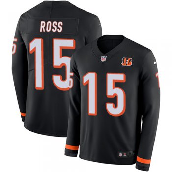 Nike Bengals #15 John Ross Black Team Color Men's Stitched NFL Limited Therma Long Sleeve Jersey
