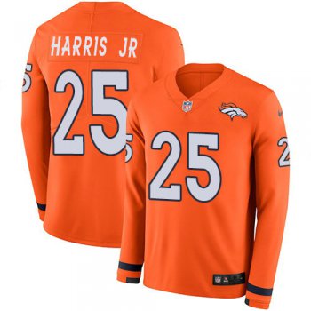 Nike Broncos 25 Chris Harris Jr Orange Team Color Men's Stitched NFL Limited Therma Long Sleeve Jersey