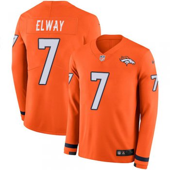 Nike Broncos 7 John Elway Orange Team Color Men's Stitched NFL Limited Therma Long Sleeve Jersey