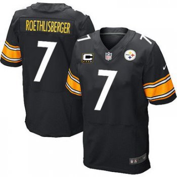 Nike Pittsburgh Steelers #7 Ben Roethlisberger Black C Patch Elite Jersey