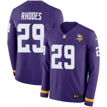 Nike Vikings 29 Xavier Rhodes Purple Team Color Men's Stitched NFL Limited Therma Long Sleeve Jersey