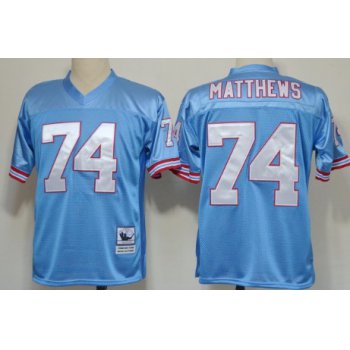 Houston Oilers #74 Bruce Matthews Light Blue Throwback Jersey