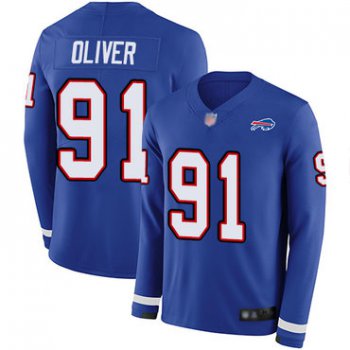 Bills #91 Ed Oliver Royal Blue Team Color Men's Stitched Football Limited Therma Long Sleeve Jersey