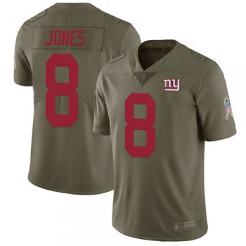 Giants #8 Daniel Jones Olive Men's Stitched Football Limited 2017 Salute to Service Jersey