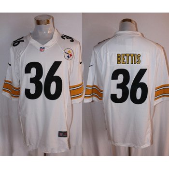 Men's Pittsburgh Steelers #36 Jerome Bettis Retired White Road Stitched NFL Nike Game Jersey