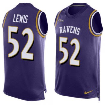 Men's Baltimore Ravens #52 Ray Lewis Purple Hot Pressing Player Name & Number Nike NFL Tank Top Jersey