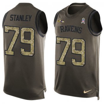 Men's Baltimore Ravens #79 Ronnie Stanley Green Salute to Service Hot Pressing Player Name & Number Nike NFL Tank Top Jersey