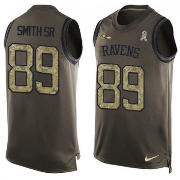 Men's Baltimore Ravens #89 Steve Smith Sr. Green Salute to Service Hot Pressing Player Name & Number Nike NFL Tank Top Jersey