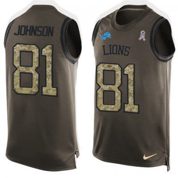 Men's Detroit Lions #81 Calvin Johnson Green Salute to Service Hot Pressing Player Name & Number Nike NFL Tank Top Jersey