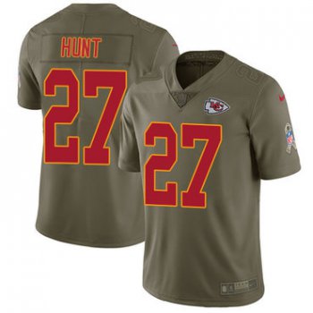 Nike Kansas City Chiefs #27 Kareem Hunt Olive Men's Stitched NFL Limited 2017 Salute to Service Jersey