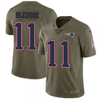 Nike New England Patriots #11 Drew Bledsoe Olive Men's Stitched NFL Limited 2017 Salute To Service Jersey