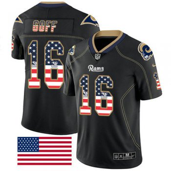Nike Rams 16 Jared Goff Black Men's Stitched NFL Limited Rush USA Flag Jersey