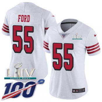 Nike 49ers #55 Dee Ford White Super Bowl LIV 2020 Rush Women's Stitched NFL Limited 100th Season Jersey