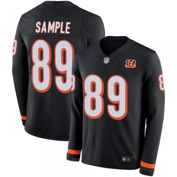 Bengals #89 Drew Sample Black Team Color Men's Stitched Football Limited Therma Long Sleeve Jersey