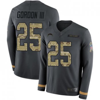 Chargers #25 Melvin Gordon III Anthracite Salute to Service Men's Stitched Football Limited Therma Long Sleeve Jersey