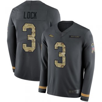 Broncos #3 Drew Lock Anthracite Salute to Service Men's Stitched Football Limited Therma Long Sleeve Jersey