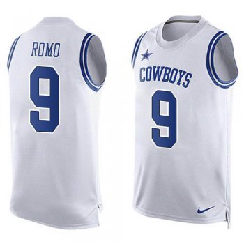 Men's Dallas Cowboys #9 Tony Romo White Hot Pressing Player Name & Number Nike NFL Tank Top