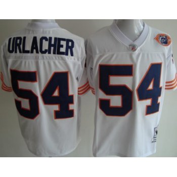 Chicago Bears #54 Brian Urlacher White Throwback With Bear Patch Jersey