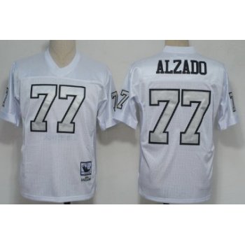 Oakland Raiders #77 Lyle Alzado White With Silver Throwback Jersey