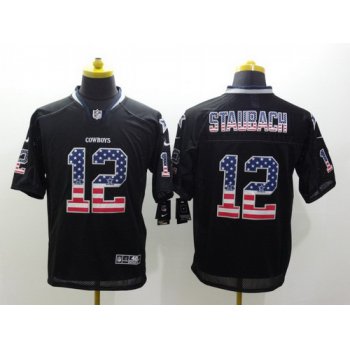 Nike Dallas Cowboys #12 Roger Staubach 2014 USA Flag Fashion Black Elite Jersey