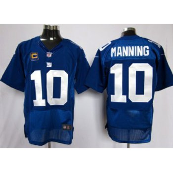 Nike New York Giants #10 Eli Manning Blue C Patch Elite Jersey