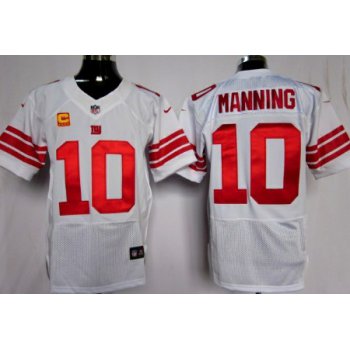 Nike New York Giants #10 Eli Manning White C Patch Elite Jersey