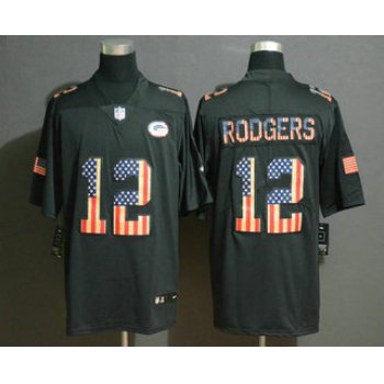 Men's Green Bay Packers #12 Aaron Rodgers 2019 Black Salute To Service USA Flag Fashion Limited Jersey
