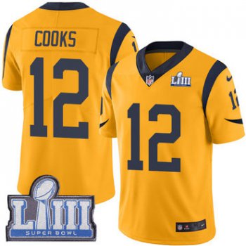 Men's Los Angeles Rams #12 Brandin Cooks Gold Nike NFL Rush Vapor Untouchable Super Bowl LIII Bound Limited Jersey