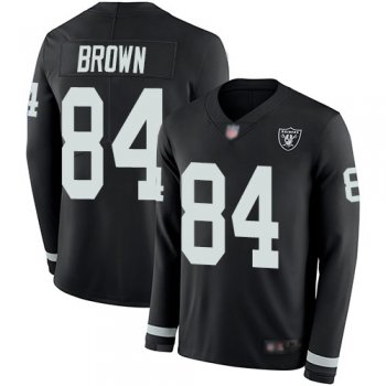 Men's Oakland Raiders #84 Antonio Brown Black Team Color Stitched Football Limited Therma Long Sleeve Jersey