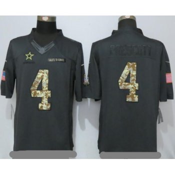 Men's Dallas Cowboys #4 Dak Prescott Black Anthracite 2016 Salute To Service Stitched NFL Nike Limited Jersey