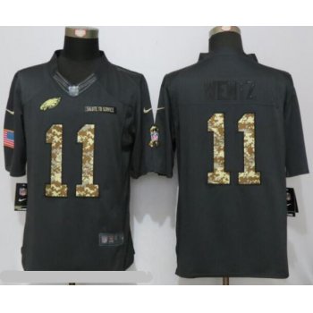 Men's Philadelphia Eagles #11 Carson Wentz Black Anthracite 2016 Salute To Service Stitched NFL Nike Limited Jersey