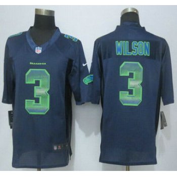 Seattle Seahawks #3 Russell Wilson Navy Blue Strobe 2015 NFL Nike Fashion Jersey