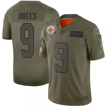 Men New Orleans Saints 9 Brees Green Nike Olive Salute To Service Limited NFL Jerseys