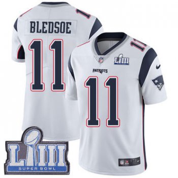 #11 Limited Drew Bledsoe White Nike NFL Road Men's Jersey New England Patriots Vapor Untouchable Super Bowl LIII Bound