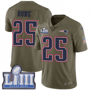 #25 Limited Eric Rowe Olive Nike NFL Men's Jersey New England Patriots 2017 Salute to Service Super Bowl LIII Bound