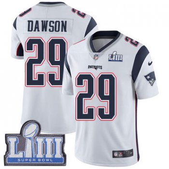 #29 Limited Duke Dawson White Nike NFL Road Men's Jersey New England Patriots Vapor Untouchable Super Bowl LIII Bound
