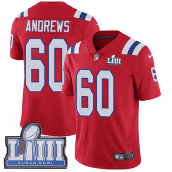 #60 Limited David Andrews Red Nike NFL Alternate Men's Jersey New England Patriots Vapor Untouchable Super Bowl LIII Bound
