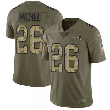Men's Nike New England Patriots #26 Sony Michel Olive Camo Stitched NFL Limited 2017 Salute To Service Jersey