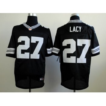 Nike Green Bay Packers #27 Eddie Lacy Black With White Elite Jersey